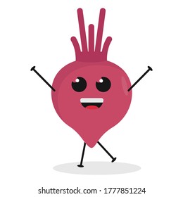 Cute flat cartoon beetroot illustration. Vector illustration of cute beetroot with a smiling expression.