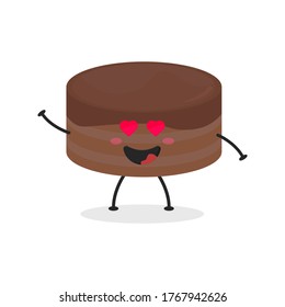 Cute flat cartoon birthday cake illustration. Vector illustration of cute birthday cake with a smiling expression. Cute cake mascot design