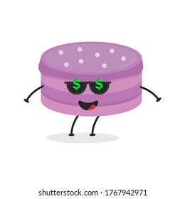 Cute flat cartoon birthday cake illustration. Vector illustration of cute birthday cake with a smiling expression. Cute cake mascot design