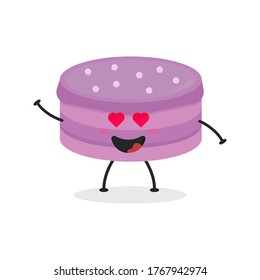 Cute flat cartoon birthday cake illustration. Vector illustration of cute birthday cake with a smiling expression. Cute cake mascot design