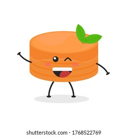 Cute flat cartoon birthday cake illustration. Vector illustration of cute birthday cake with a smiling expression. Cute cake mascot design