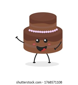 Cute flat cartoon birthday cake illustration. Vector illustration of cute birthday cake with a smiling expression. Cute cake mascot design