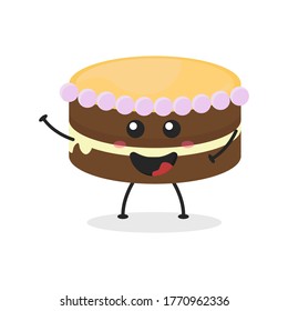 Cute flat cartoon birthday cake illustration. Vector illustration of cute birthday cake with a smiling expression. Cute cake mascot design