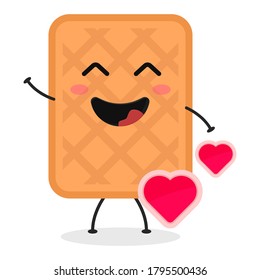 Cute flat cartoon biscuit illustration. Vector illustration of cute biscuit with a smiling expression.
