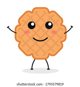 Cute flat cartoon biscuit illustration. Vector illustration of cute biscuit with a smiling expression.