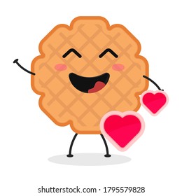 Cute flat cartoon biscuit illustration. Vector illustration of cute biscuit with a smiling expression.
