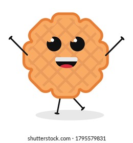 Cute flat cartoon biscuit illustration. Vector illustration of cute biscuit with a smiling expression.