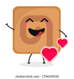 Cute flat cartoon biscuit illustration. Vector illustration of cute biscuit with a smiling expression.