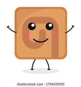 Cute flat cartoon biscuit illustration. Vector illustration of cute biscuit with a smiling expression.