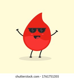 Cute Flat Cartoon Blood Drop Illustration. Vector illustration of cute blood with a smiling expression. Cute blood droplet mascot design