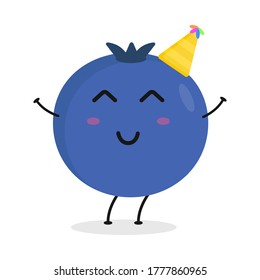 Cute flat cartoon blueberry illustration. Vector illustration of cute blueberry with a smiling expression.