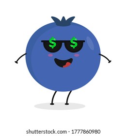 Cute flat cartoon blueberry illustration. Vector illustration of cute blueberry with a smiling expression.
