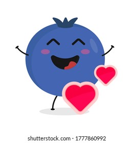 Cute flat cartoon blueberry illustration. Vector illustration of cute blueberry with a smiling expression.