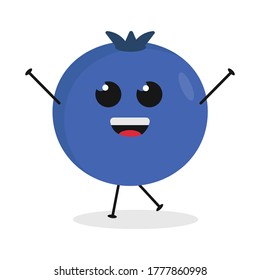 Cute flat cartoon blueberry illustration. Vector illustration of cute blueberry with a smiling expression.