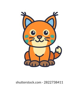 Cute flat cartoon bobcat vector icon.