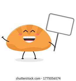 Pan plano de dibujos animados con una ilustración. Ilustración vectorial de un pan lindo con una expresión sonriente. Pan lindo con diseño de mascota de signos