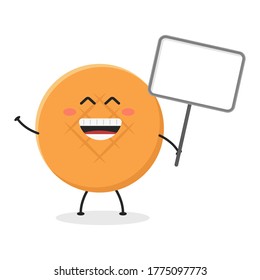 Cute flat cartoon bread holding a sign illustration. Vector illustration of a cute bread with a smiling expression. Cute bread with a sign mascot design