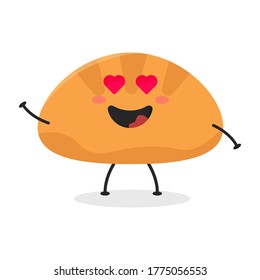 Cute flat cartoon bread illustration. Vector illustration of a cute bread with a smiling expression. Cute bread mascot design