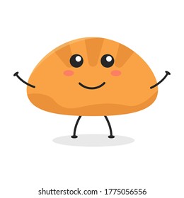 Cute flat cartoon bread illustration. Vector illustration of a cute bread with a smiling expression. Cute bread mascot design