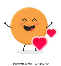 Cute flat cartoon bread illustration. Vector illustration of a cute bread with a smiling expression. Cute bread mascot design