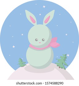 Cute Flat Cartoon bunny in winter.