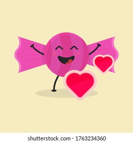 Cute Flat Cartoon Candy Illustration. Vector illustration of cute Candy with a smiling expression. Cute Candy mascot design