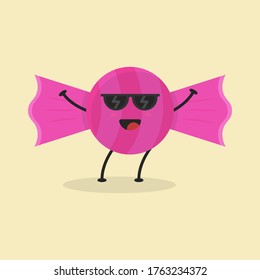 Cute Flat Cartoon Candy Illustration. Vector illustration of cute Candy with a smiling expression. Cute Candy mascot design