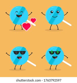 Cute Flat Cartoon Candy Illustration. Vektorgrafik süßer Süßigkeiten mit einem lächelnden Ausdruck. Cute-Candy-Maskottdesign