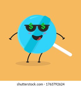 Cute Flat Cartoon Candy Illustration. Vector illustration of cute Candy with a smiling expression. Cute Candy mascot design