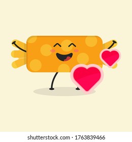 Cute Flat Cartoon Candy Illustration. Vector illustration of cute Candy with a smiling expression. Cute Candy mascot design