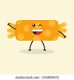 Cute Flat Cartoon Candy Illustration. Vector illustration of cute Candy with a smiling expression. Cute Candy mascot design