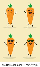 Cute Flat Cartoon Carrot Illustration. Vector illustration of cute carrot with a smiling expression. Cute carrot mascot design