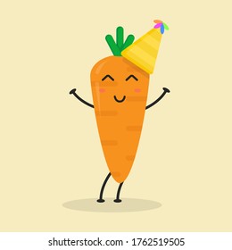 Cute Flat Cartoon Carrot Illustration. Vector illustration of cute carrot with a smiling expression. Cute carrot mascot design