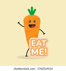 Cute Flat Cartoon Carrot Illustration. Vector illustration of cute carrot with a smiling expression. Cute carrot mascot design