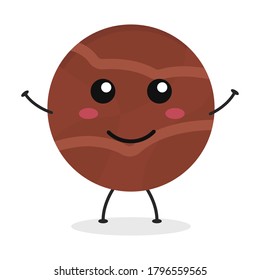 Dibujo plano de la pelota de chocolate con dibujos animados. Ilustración vectorial de una linda bola de chocolate con una expresión sonriente.