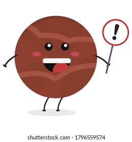 Cute flat cartoon chocolate ball holding a sign illustration. Vector illustration of cute chocolate ball with a smiling expression.