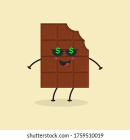 Cute Flat Cartoon Chocolate Bar Illustration. Vector illustration of cute bitten chocolate bar with a smiling expression. Cute chocolate mascot design