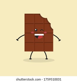 Cute Flat Cartoon Chocolate Bar Illustration. Vector illustration of cute bitten chocolate bar with a smiling expression. Cute chocolate mascot design