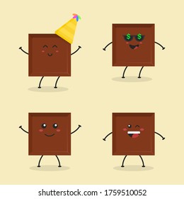 Cute Flat Cartoon Chocolate Bar Illustration. Vector illustration of cute bitten chocolate bar with a smiling expression. Cute chocolate mascot design