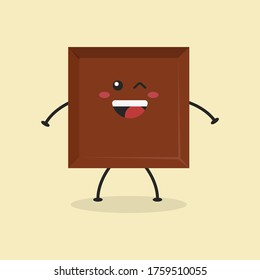 Cute Flat Cartoon Chocolate Bar Illustration. Vector illustration of cute bitten chocolate bar with a smiling expression. Cute chocolate mascot design