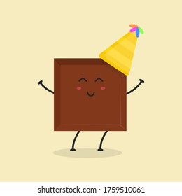 Cute Flat Cartoon Chocolate Bar Illustration. Vector illustration of cute bitten chocolate bar with a smiling expression. Cute chocolate mascot design