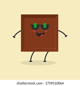 Ilustración de la barra de chocolate con dibujos planos. Ilustración vectorial de una linda barra de chocolate mordido con una expresión sonriente. Diseño de mascota de chocolate