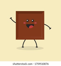 Ilustración de la barra de chocolate con dibujos planos. Ilustración vectorial de una linda barra de chocolate mordido con una expresión sonriente. Diseño de mascota de chocolate