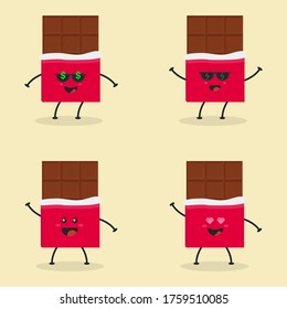 Cute Flat Cartoon Chocolate Bar Illustration. Vector illustration of cute bitten chocolate bar with a smiling expression. Cute chocolate mascot design