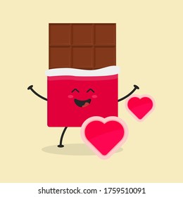 Cute Flat Cartoon Chocolate Bar Illustration. Vector illustration of cute bitten chocolate bar with a smiling expression. Cute chocolate mascot design
