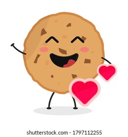 Cute flat cartoon chocolate cookies illustration. Vector illustration of cute cookie with a smiling expression.