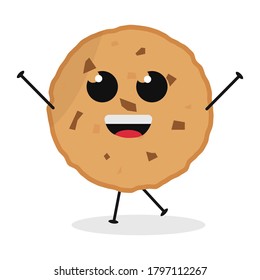 Cute flat cartoon chocolate cookies illustration. Vector illustration of cute cookie with a smiling expression.