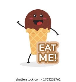 Cute Flat Cartoon Chocolate Ice Cream Illustration. Vector illustration of cute Chocolate Ice Cream with a smiling expression. Cute Ice Cream mascot design