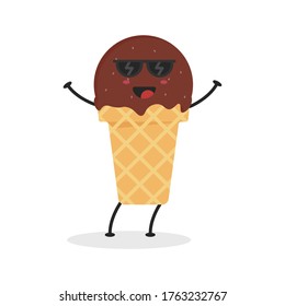 Cute Flat Cartoon Chocolate Ice Cream Illustration. Vector illustration of cute Chocolate Ice Cream with a smiling expression. Cute Ice Cream mascot design
