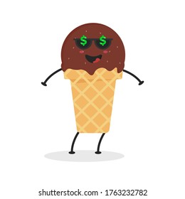 Cute Flat Cartoon Chocolate Ice Cream Illustration. Vector illustration of cute Chocolate Ice Cream with a smiling expression. Cute Ice Cream mascot design
